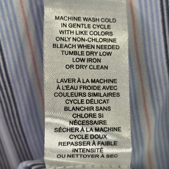 Womens Tahari Blue Striped Blouse Long Sleeve Button Down V-Neck Ruffle Cuff L - Picture 9 of 9